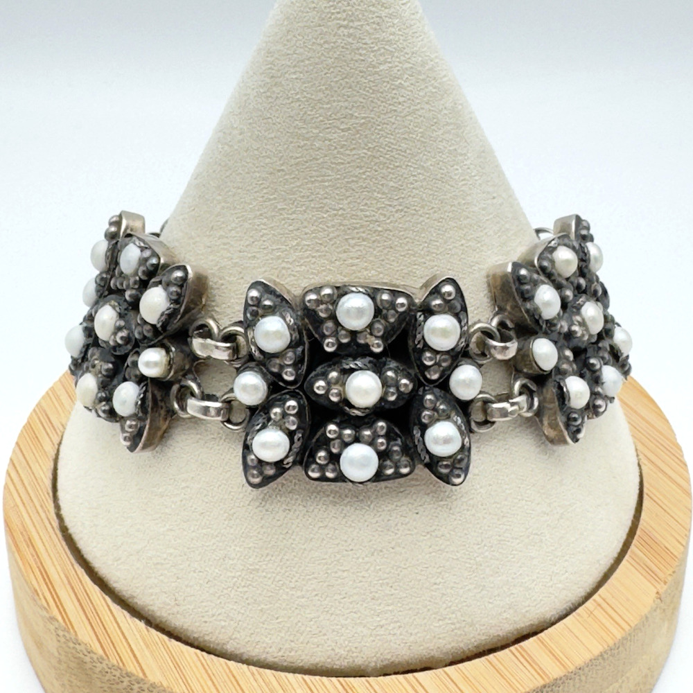 Silpada Sterling Silver Pearl Bracelet Vintage Rare Great Patina 7-8.5" READ